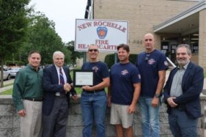 NYSHA Board Members present award to New Rochelle Fire Dept.